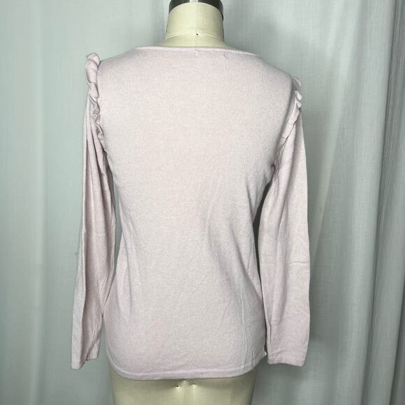 Bendetta B Blush Pink Merino Wool Cashmere Blend Ruffle Shoulder Sweater Medium - Picture 2 of 6